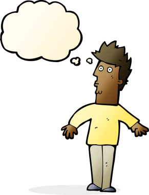 Bir insan tarafından çizilen düşünce baloncuğuyla adamı şaşırtan çizgi film.