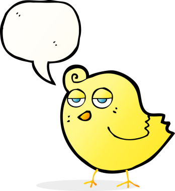 Bir insan tarafından çizilmiş konuşma balonlu çizgi film kuşu.