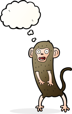 Bir insan tarafından çizilmiş düşünce balonlu çılgın maymun çizgi filmi.