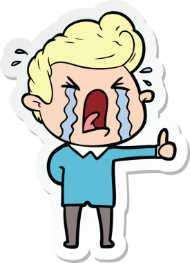 Bir insan tarafından çizilmiş ağlayan bir karikatür çıkartması.