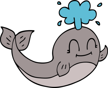 Bir insan tarafından çizilmiş mutlu bir balinanın karalaması.
