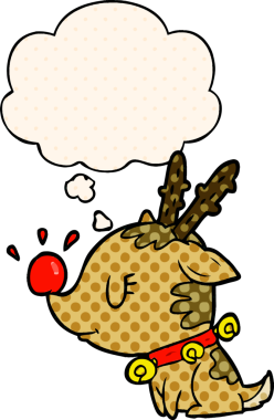 Çizgi roman tarzında bir insan tarafından çizilmiş düşünce baloncuğu olan bir Ren geyiği.