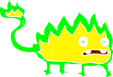 Bir insan tarafından çizilmiş küçük ateş şeytanı.