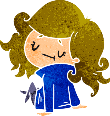 Bir insan tarafından çizilmiş sevimli bir kawai kızının eski çizgi film çizimi.