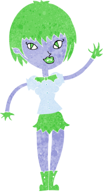 Bir insan tarafından çizilmiş vampir kız çizgi filmi.