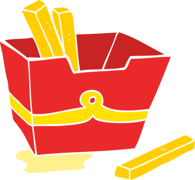 Bir insan tarafından çizilmiş düz renkli patates kızartması kutusu.