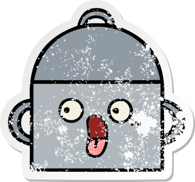 Bir insan tarafından çizilmiş tatlı bir yemek tenceresinin sıkıntılı çıkartması.