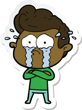 Bir insan tarafından çizilmiş ağlayan bir karikatür çıkartması.