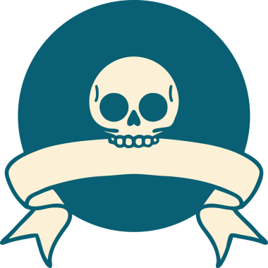 bir insan tarafından çizilmiş bir kafatası pankartıyla dövme biçimi simgesi