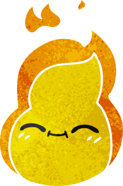 Bir insan tarafından çizilmiş kawaii ateş alevinin serbest çizimi.