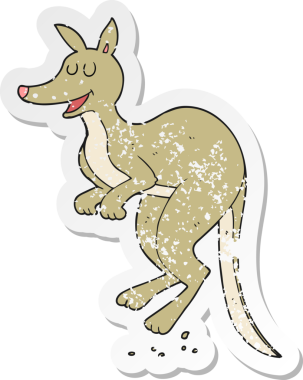 Bir insan tarafından çizilmiş karikatür kangurusunun gerilimli yapıştırması.