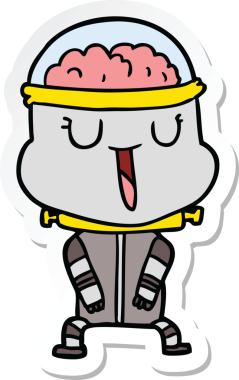 Bir insan tarafından çizilmiş mutlu çizgi film robotunun çıkartması.