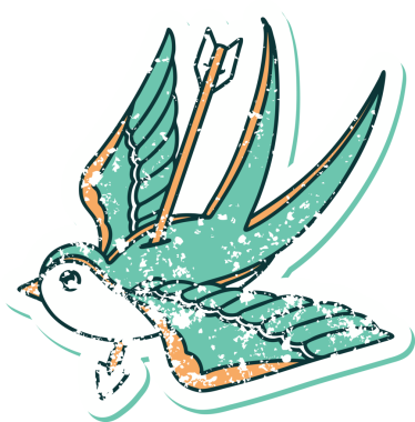 Bir insanın çizdiği okla delinmiş bir kırlangıcın sembolik dövmesi.