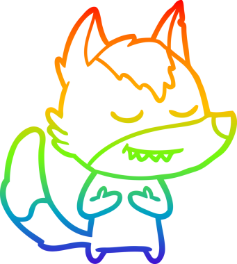 Gökkuşağı gradyan çizgisi. Bir insan tarafından çizilmiş dost bir kurt çizgi filmi.