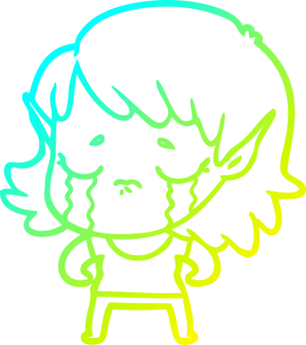 Bir insan tarafından çizilmiş, ağlayan bir elf kızı çizimi.