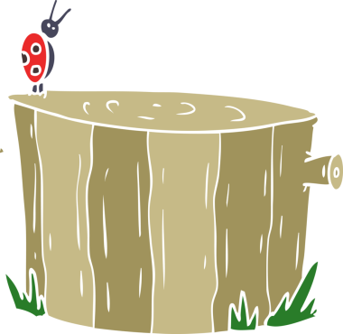 Bir insan tarafından çizilmiş düz renk çizgi film ağaç kütüğü