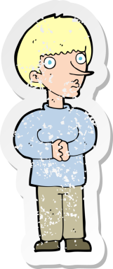 Bir insan tarafından çizilmiş, gerilmiş, karikatürlü bir adamın gerilmiş retro yapıştırması.