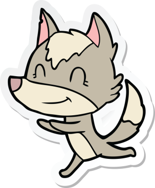 Bir insan tarafından çizilmiş dost canlısı bir kurt çizgi filminin çıkartması.