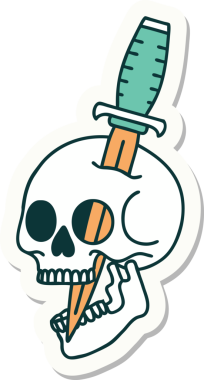 Bir insan tarafından çizilmiş bir kafatasının geleneksel stiliyle dövme çıkartması.