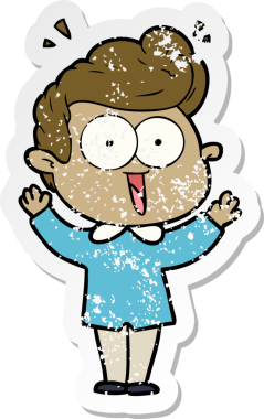 Bir insan tarafından çizilmiş heyecanlı bir karikatür çıkartması.