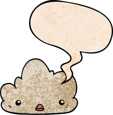 Bir insan tarafından çizilmiş geçmişe dönük konuşma baloncuklu şirin çizgi film bulutu.