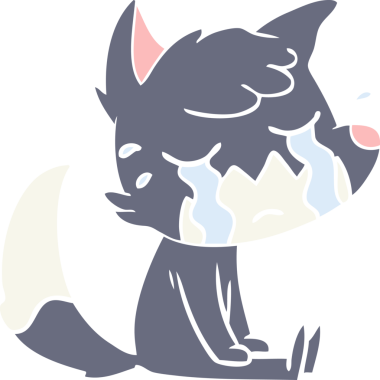 Bir insan tarafından çizilmiş ağlayan tilki düz renkli çizgi film