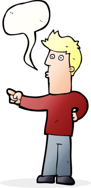 Bir insan tarafından çizilmiş bir konuşma balonuyla işaret eden çizgi film adamı.