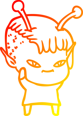 Bir insan tarafından çizilmiş sevimli bir uzaylı kız çizgi çizimi.