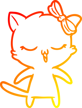 Bir insan tarafından kafasında yay olan çizgi film kedisinin sıcak çizgi çizimi