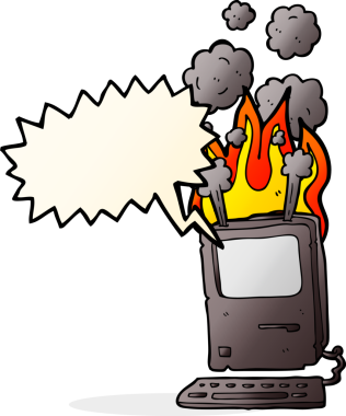 bir insan tarafından çizilmiş konuşma baloncuklu eski bir bilgisayar