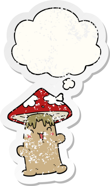 Düşünce baloncuğu olan çizgi film karakteri insan tarafından çizilmiş yıpranmış bir çıkartma.