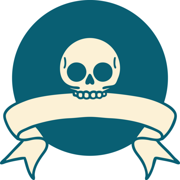 bir insan tarafından çizilmiş bir kafatası pankartıyla dövme biçimi simgesi