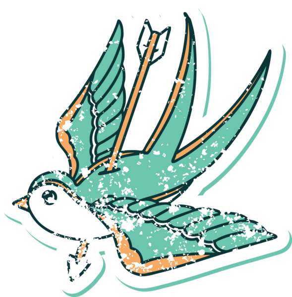 Bir insanın çizdiği okla delinmiş bir kırlangıcın sembolik dövmesi.