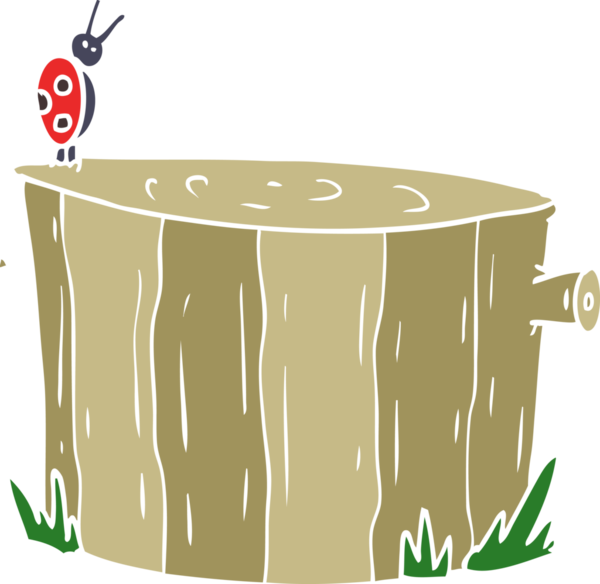 Bir insan tarafından çizilmiş düz renk çizgi film ağaç kütüğü