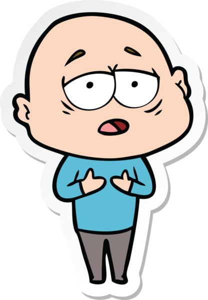 Bir insan tarafından çizilmiş, yorgun, kel bir adamın çıkartması.