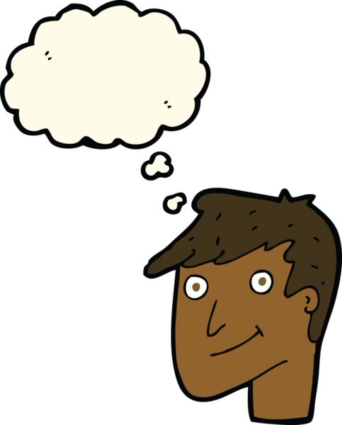 Bir insan tarafından çizilmiş düşünce balonlu mutlu adam çizgi filmi.