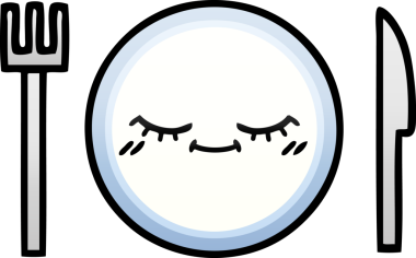 Bir insan tarafından çizilmiş yemek tabağının gölgeli çizgi filmi.