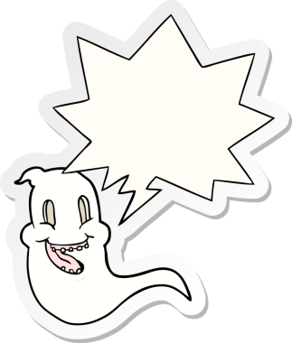 Bir insan tarafından çizilmiş konuşma baloncuğu çıkartmalı karikatür hayaleti.