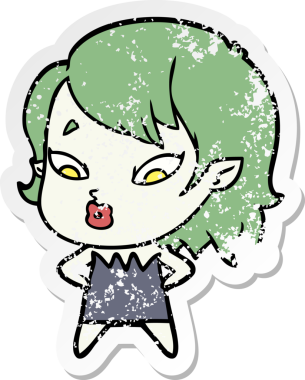 Bir insan tarafından çizilmiş şirin bir vampir kızın sıkıntılı çıkartması.