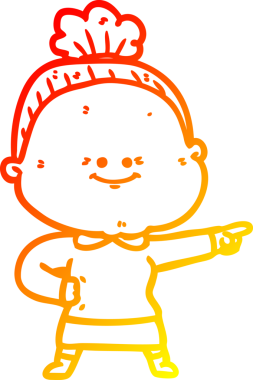 Bir insan tarafından çizilmiş mutlu, yaşlı bir kadının sıcak çizgi çizimi.