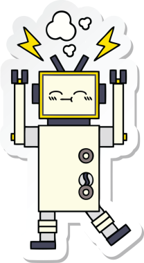Bir insan tarafından çizilmiş şirin çizgi film robotunun çıkartması.
