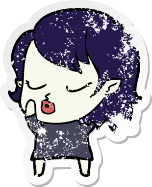 Bir insan tarafından çizilmiş şirin bir vampir kızın sıkıntılı çıkartması.