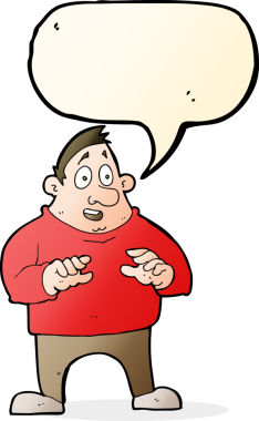 Çizgi film, bir insan tarafından çizilen konuşma balonuyla şişman bir adamı heyecanlandırdı.