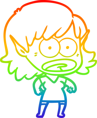 Karikatür çizen gökkuşağı gradyanı bir insan tarafından çizilen elf kızı şok etti.