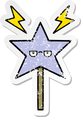 Bir insan tarafından çizilmiş sevimli bir çizgi film sihirli değneğinin sıkıntılı çıkartması.