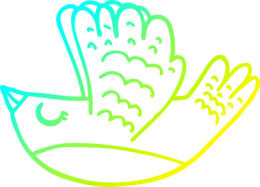 Bir insan tarafından çizilmiş soğuk hava çizgisinde uçan bir kuşun çizimi