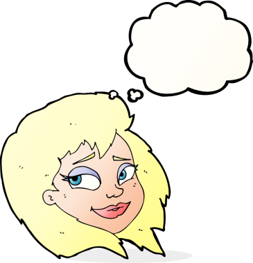 Bir insan tarafından çizilmiş düşünce baloncuklu mutlu kadın yüzü.