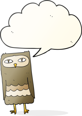 Bir insan tarafından çizilmiş serbest konuşma balonu karikatürü baykuşu