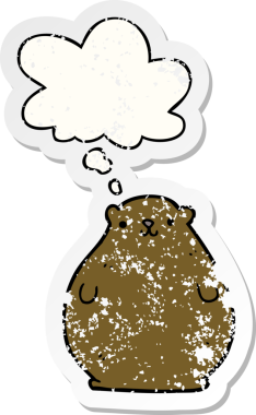 Düşünce baloncuğu olan çizgi film ayısı bir insan tarafından çizilmiş yıpranmış bir çıkartma.