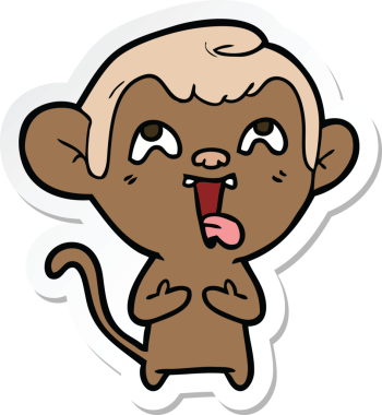 Bir insan tarafından çizilmiş çılgın bir maymun çıkartması.